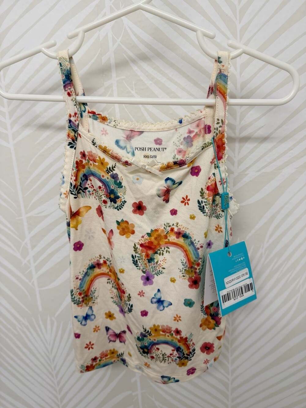 Posh Peanut Flutter Cami Tank Top Lucky Rainbow Butterflies Floral Cream XXS 2/3